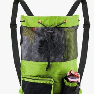 BeeGreen Drawstring Backpack Mesh Bag NWOT (Folds into itself)
